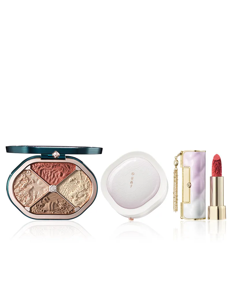 Florasis Eastern Aesthetic Makeup Set with palette, lipstick, powder, and accessories