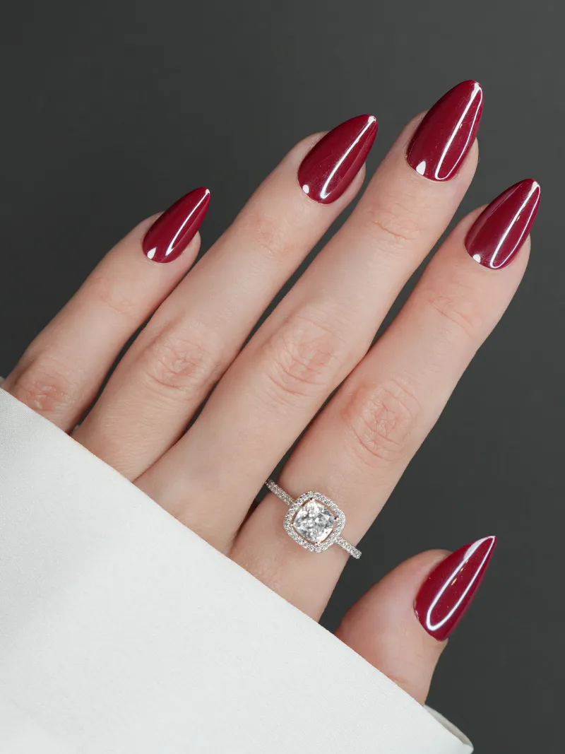 Roxy Nails Paris Lost in Paris cherry chrome press-on nails in short almond shape