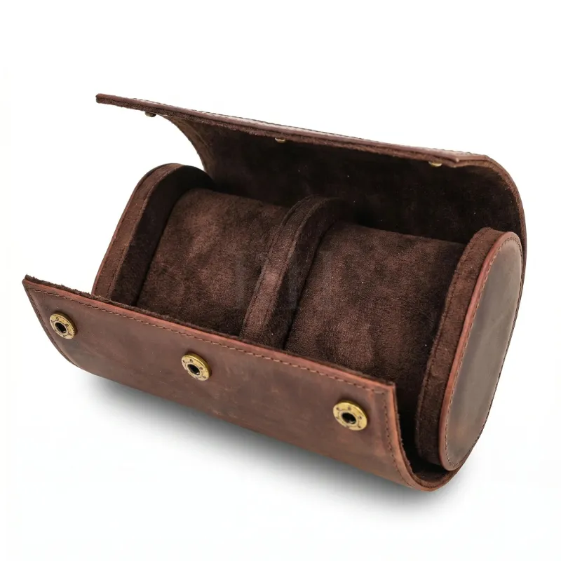 Rotation Horlogère Boite à Montre de Voyage en Cuir Pleine Fleur Marron Aléria 2 Montres brown leather travel case