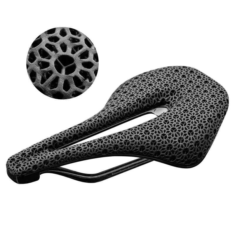 RockBros US 3D Printed Bike Saddle showing honeycomb lattice structure and carbon rails