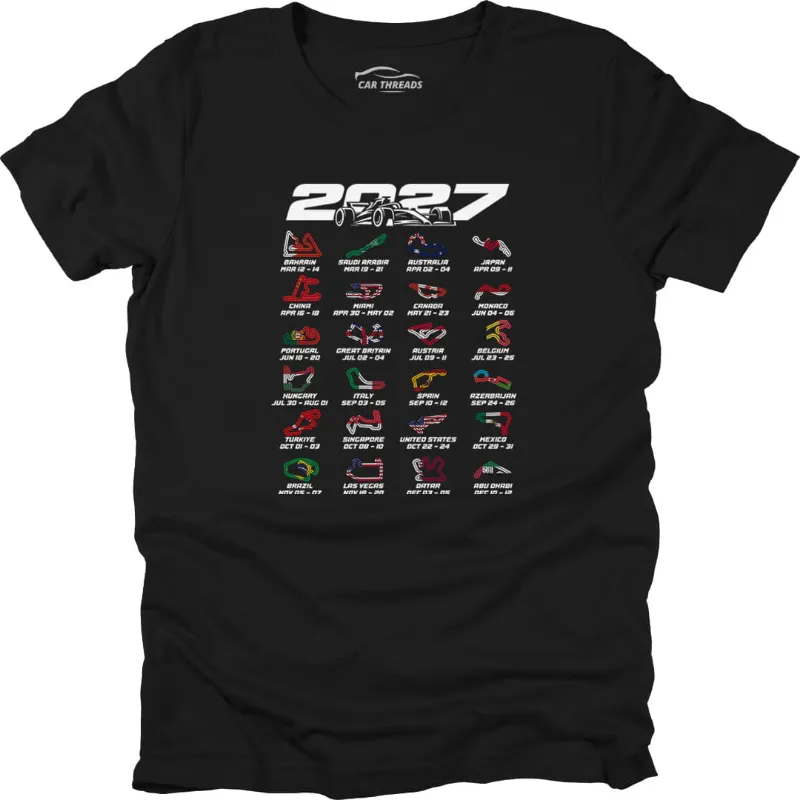 Car Threads 2027 Calendar t-shirt with calendar-themed graphic