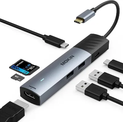 MOKiN 7 in 1 USB C Hub with HDMI showing multiple port connections