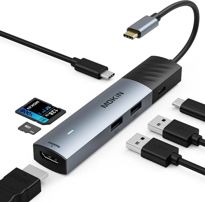 MOKiN 7 in 1 USB C Hub with HDMI showing multiple port connections
