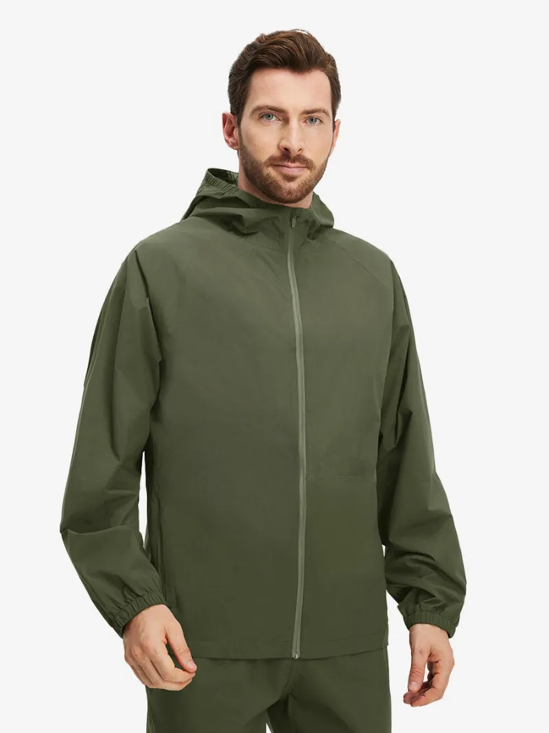 Maelreg Golf Waterproof Lightweight Rain Jacket with Hood in navy, front view on male model