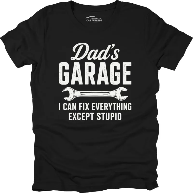 Car Threads Dad's Garage t-shirt on a plain background