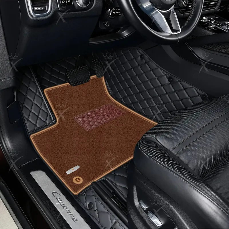 Luxus Car Mats double layer floor mat, black base, brown top carpet, diamond stitching