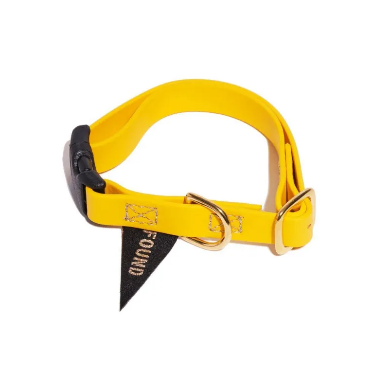 Found My Animal yellow Biothane waterproof dog and cat collar with brass hardware