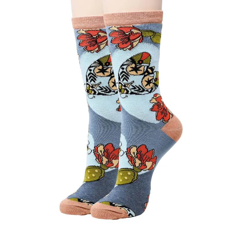 Spirit Nest Cactus Breeze Socks women's graphic crew socks with desert cactus design