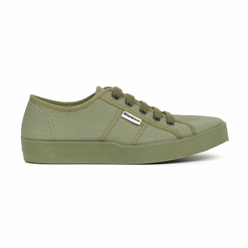 BIANKINA St. Tropez Organic Cotton Canvas Sneakers in olive green, showing breathable canvas upper