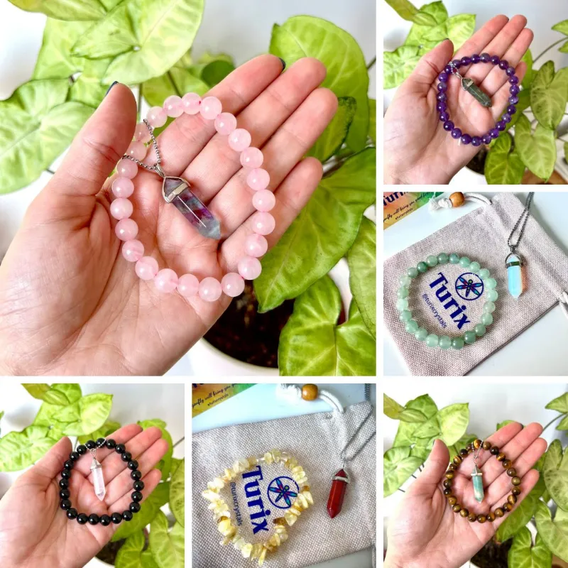 Turix Choose Your Crystal Necklace and Crystal Chips Bracelet bundle with customisable stone options