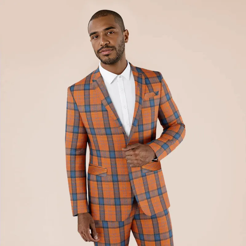 Cloudstyle C4B0124 Series Plaid Suit Blazer Orange Blue front view