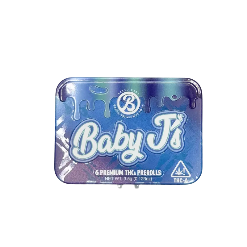 Baked Bags Baby J's Jungle Juice pre-rolls tin with five 0.7g joints