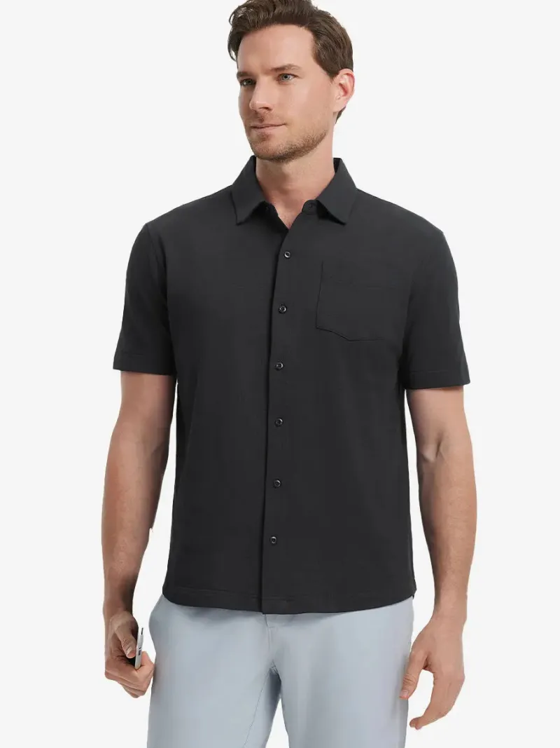 Maelreg Golf Cotton Blend Pique Plain Shirt in solid color with chest pocket