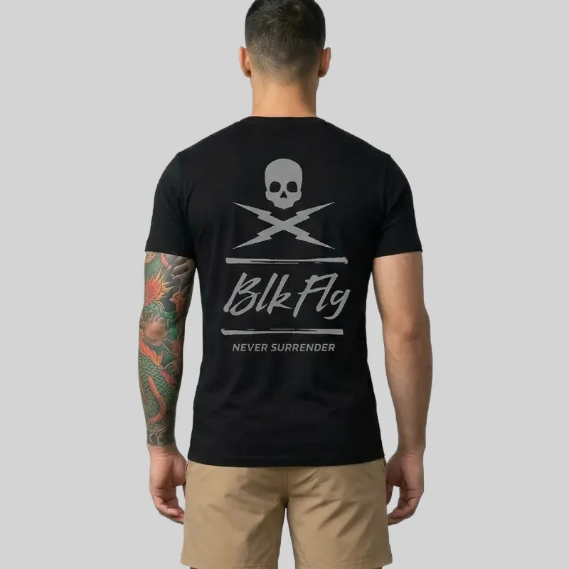 BLK FLG King Tee shown flat, crown graphic on soft-fit black tee