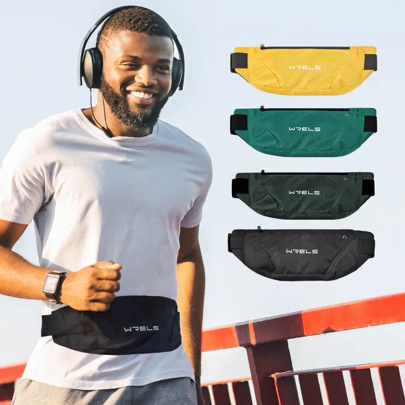 PUPU Sports Men's Ultra-Thin Running Waist Bag Waterproof Fitness Fanny Pack worn around waist