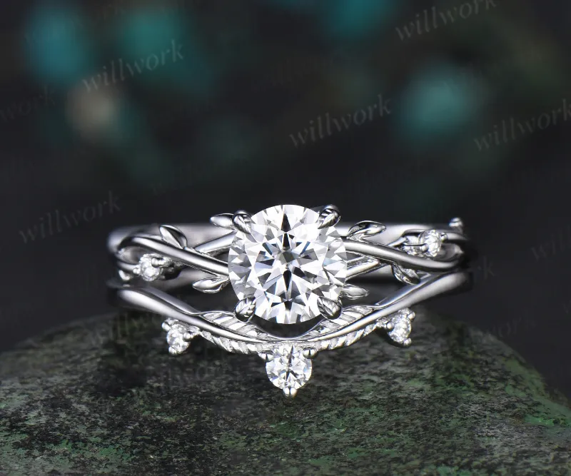 WillWork Jewelry 1ct moissanite infinity leaf ring white gold