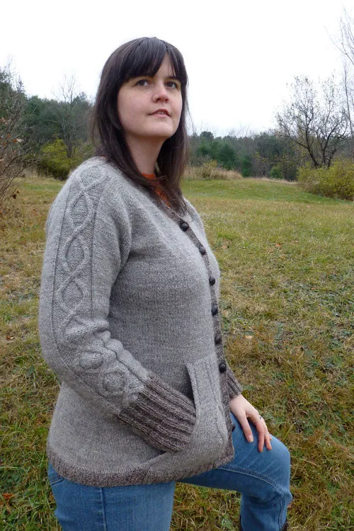 Kristen TenDyke Sumner cardigan with contrasting trim and front pockets