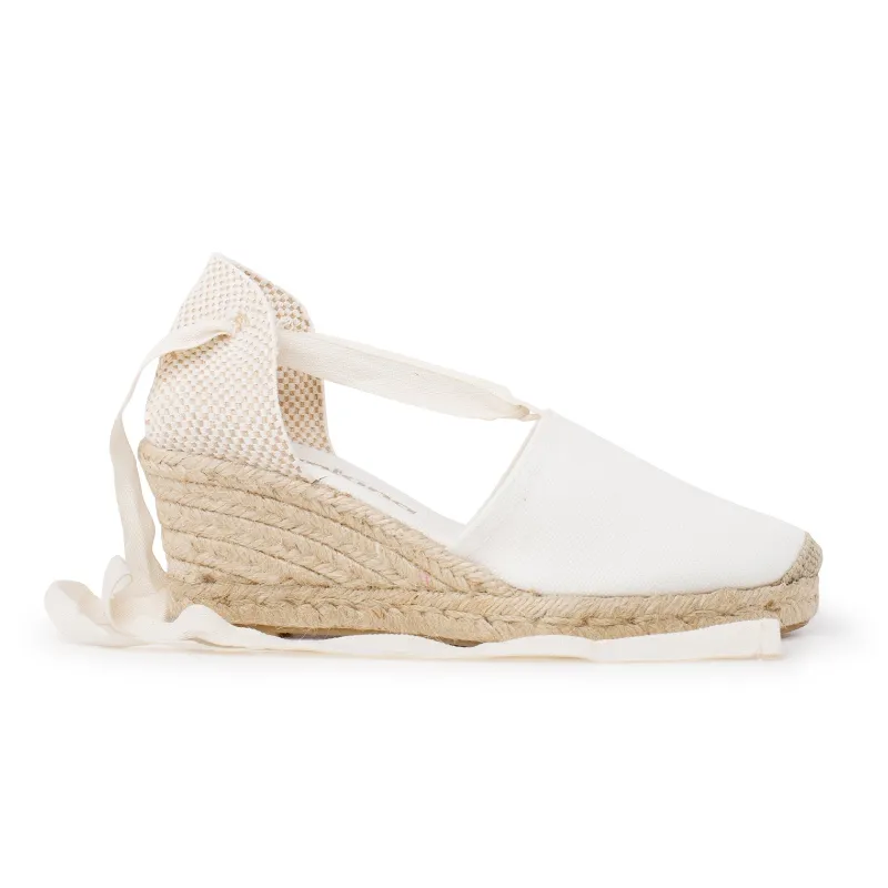 BIANKINA Almanera Sustainable Eco Friendly Vegan Canvas Espadrille Wedges in white with rope jute sole