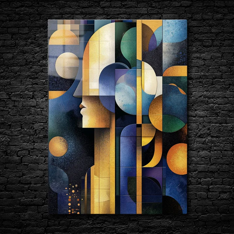 CruArt Abstract Reflections in Geometry metal print with geometric shapes and gradient colors