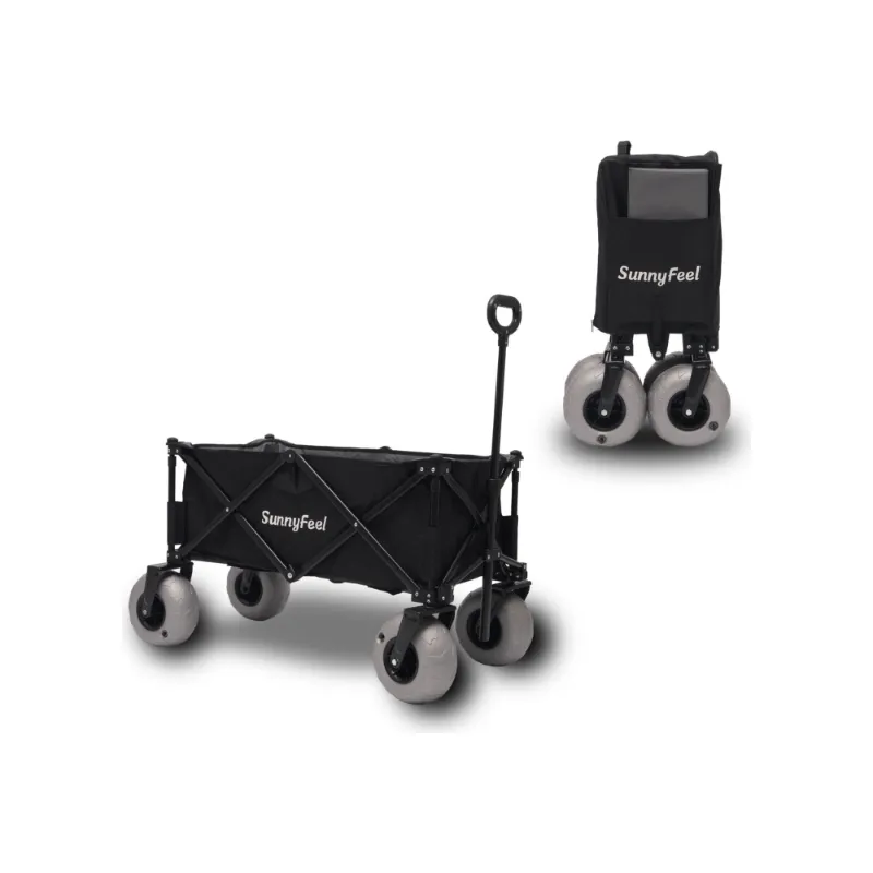 SunnyFeel Outdoor Beach Wagon with Balloon Tires 550 lb Capacity, shown on sand with side storage pockets