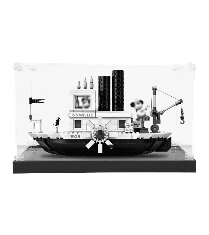 ICUANUTY Display Case for Lego Ideas Steamboat Willie 21317, clear acrylic cube with black base