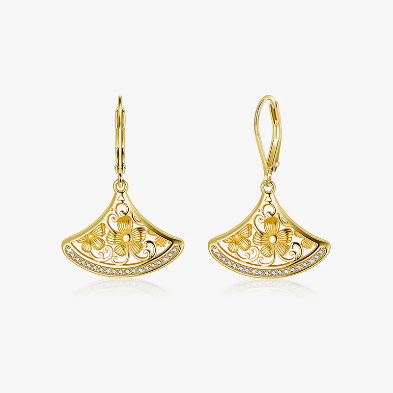 Alexcraft Fan Drop Earrings showing fan shaped drops with floral edge detail and sparkle finish