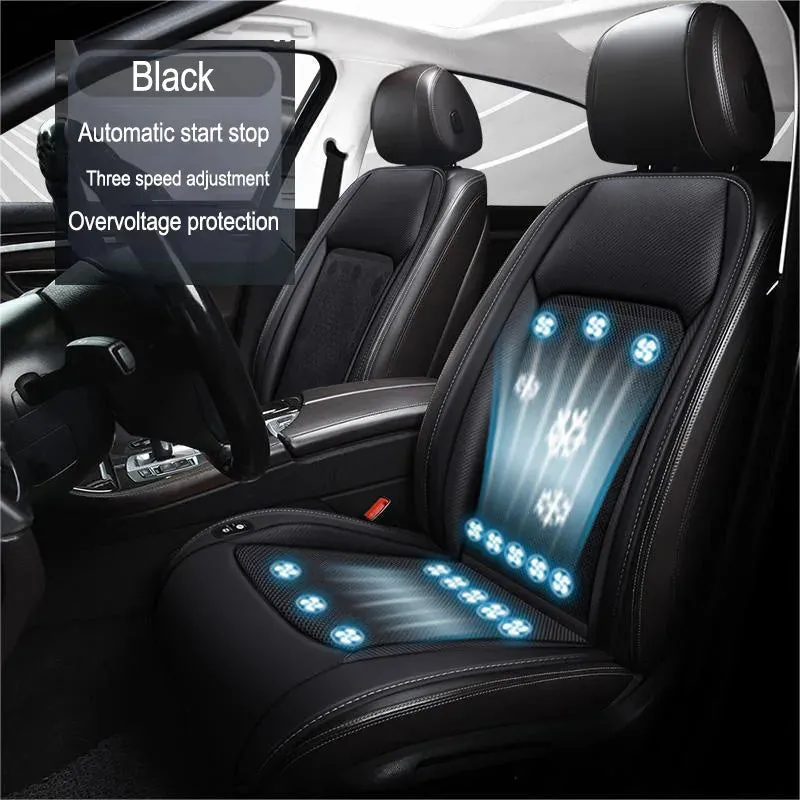Kicklo 2 in 1 Car Chill & Massage seat cover with ventilation fans in black leather