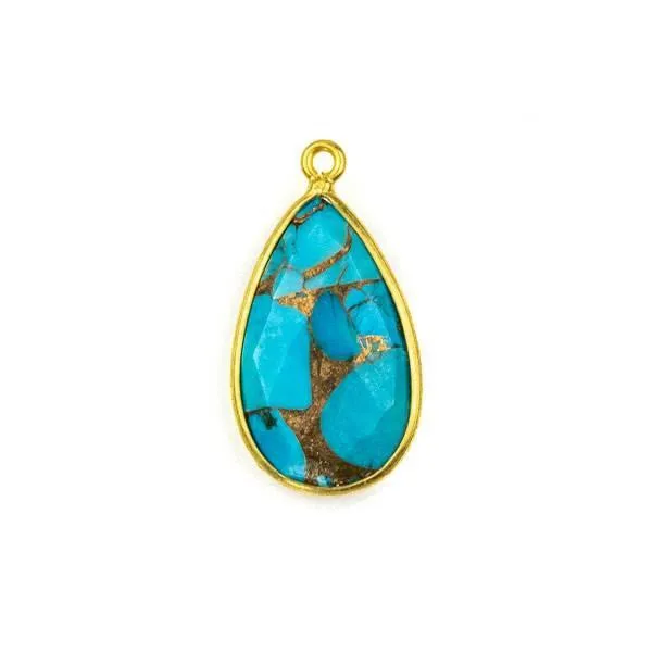 Cherry Tree Beads Copper Turquoise teardrop drop with gold plated brass bezel
