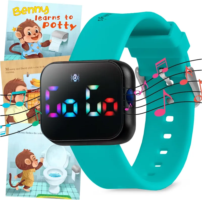 Benny Bradley's Potty Training Watch with eBook in teal, showing watch face and silicone strap