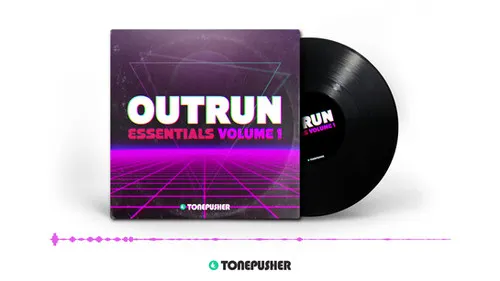 Tonepusher Outrun Essentials Volume 1 product page showing retro 80s outrun Serum presets