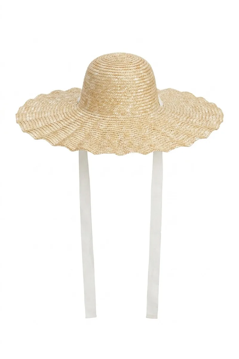 Cottagecore Clothes Cottagecore Brim Straw Hat with oversized scalloped brim and ribbon ties