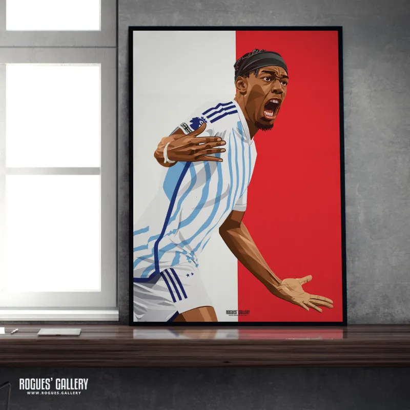 Rogues Gallery Anthony Elanga: Off The Mark print showing footballer in celebration, red and white