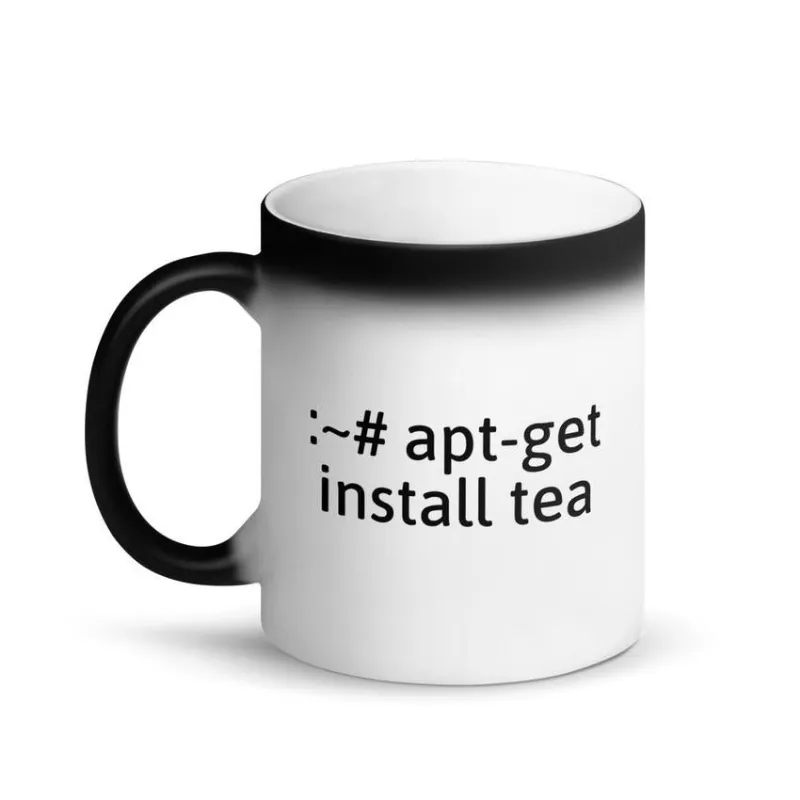 MyHackerTech apt-get install tea Hacker Mug Matte Black Magic showing dark surface