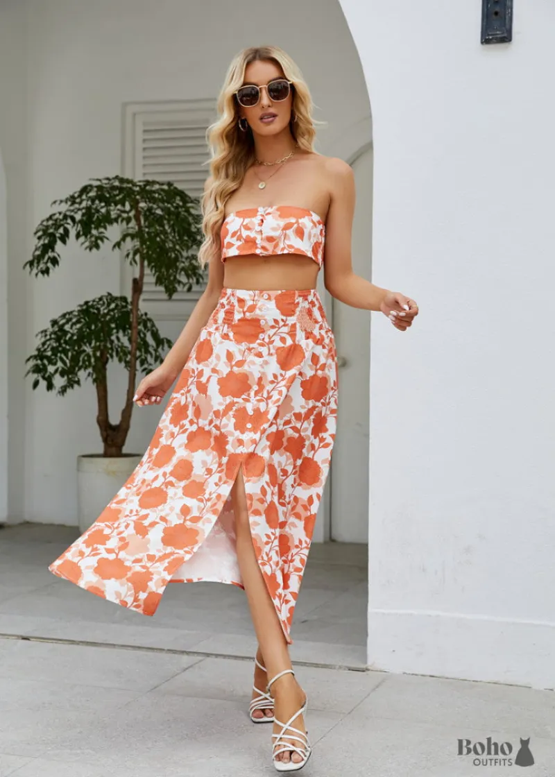 Boho Dress Boho Beach Holiday Swing Skirt Emma, A-line cotton skirt with printed pattern