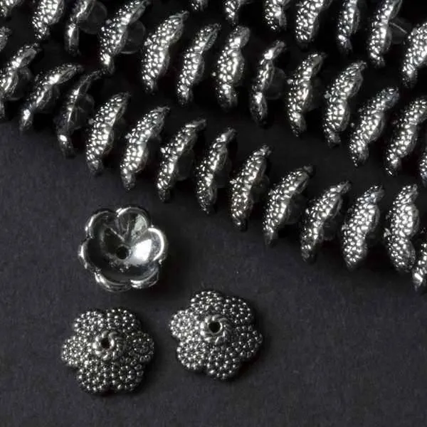 Cherry Tree Beads gun metal bead cap with textured circles strand for jewelry making