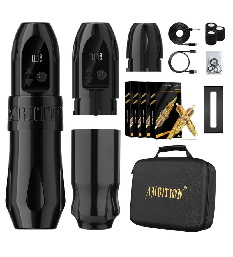 Ambition Tattoo Tattoo Kit Ambition Troll Wireless Tattoo Machine Kit with pen, battery, and LCD display