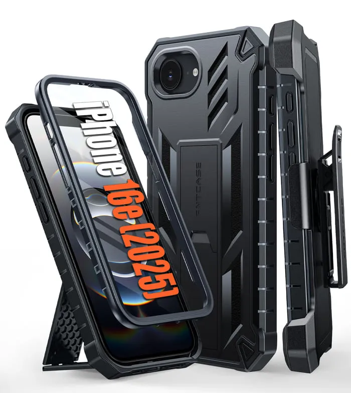 FNTCASE OFFICIAL iPhone SE 4 SE 2025 16E rugged protective case with belt clip holster and kickstand attachment