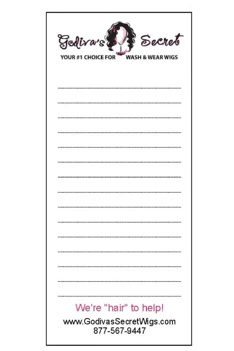 Godiva's Secret Wigs GSWC Notepad, lined notepad pad with 50 sheets