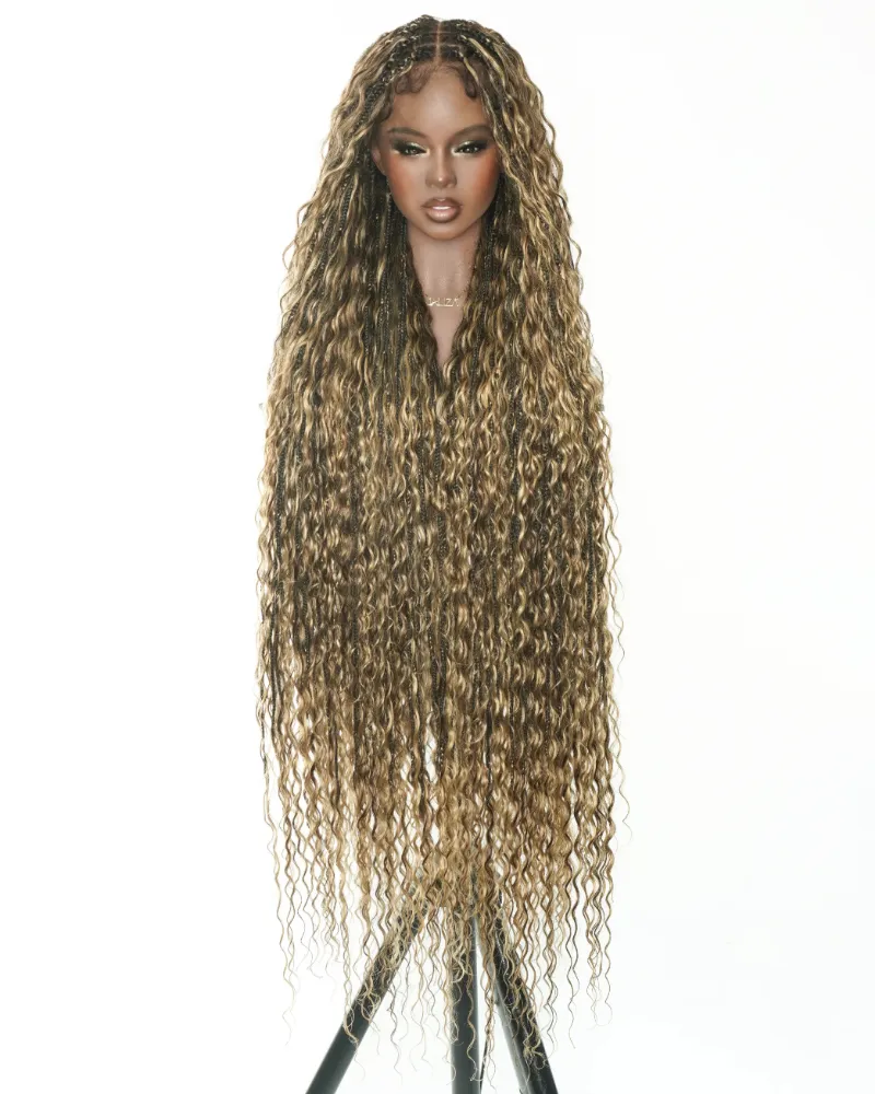 Jaliza Celia Deep Wave 48 inch Full Lace Bora Bora Boho Box Braided Wig showing deep wave curl pattern