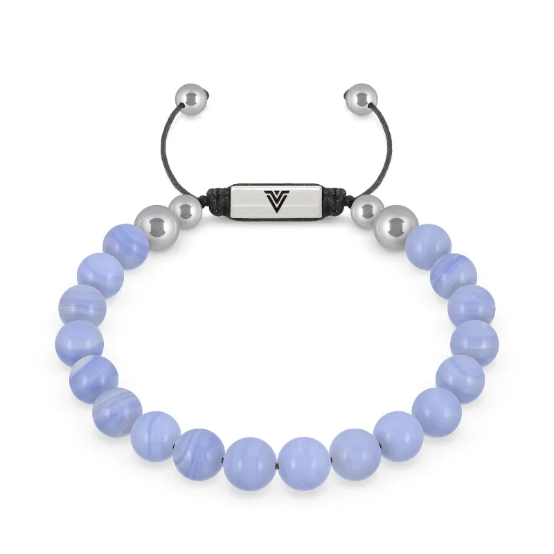VOLTLIN Blue Lace Agate Shambala Bracelet on black cord with logo bead