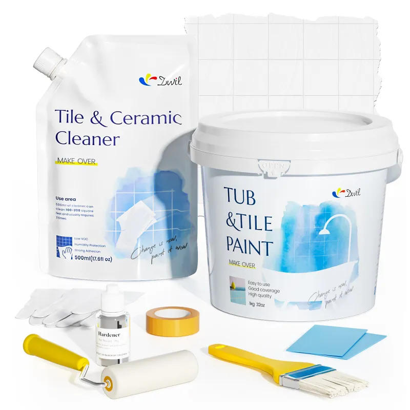 DWIL Paint Tub & Tile Paint Kit with Cleaner containing paint bottle, cleaner, brush, and roller