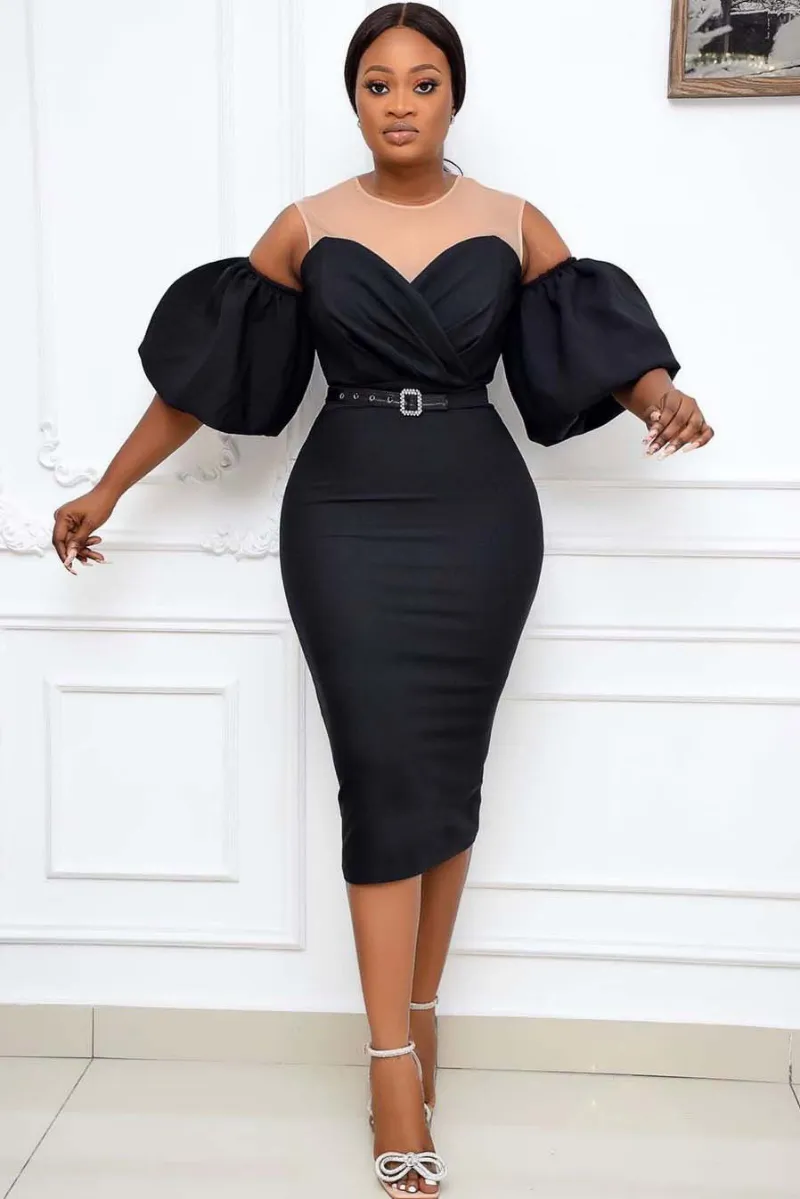 Mislish Black Off-the-Shoulder Mesh Panel Bodycon Dress showcasing mesh detail