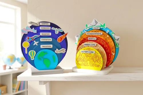 Fun House Toys Atmosphere and Earth's Inner Core Bundle showing layered planet structure models