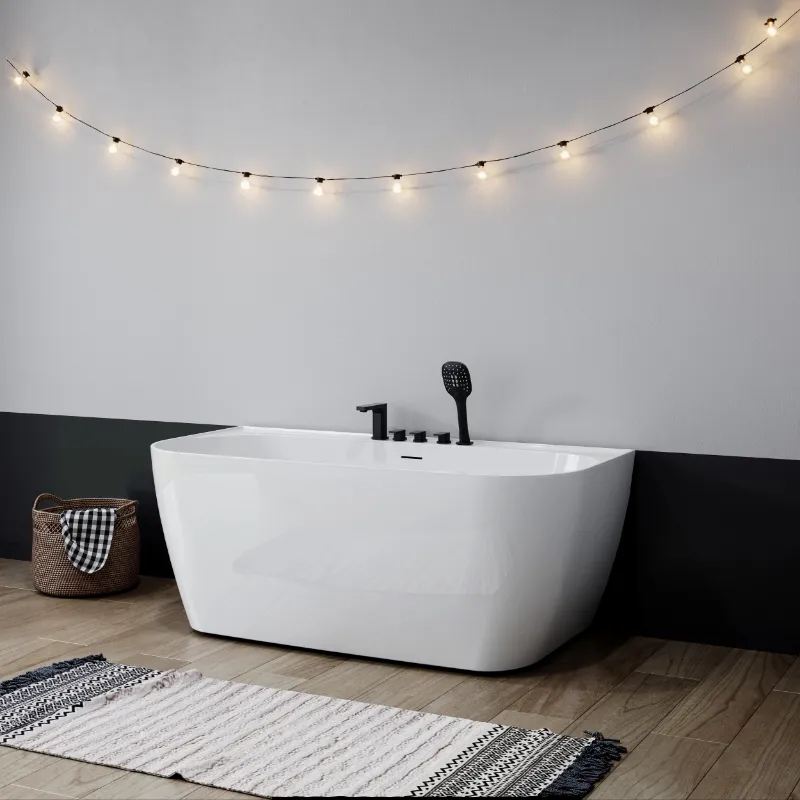 HOROW 59 Inch Acrylic Back to Wall Tub Model SU59-MB with faucet and shower head