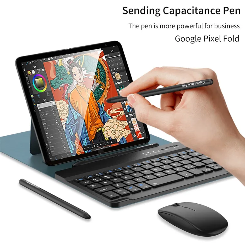 The Pixel Case 3 in 1 Premium Pixel Fold Case With Wireless Keyboard & Mouse, a leather flip case with included wireless keyboard and mouse