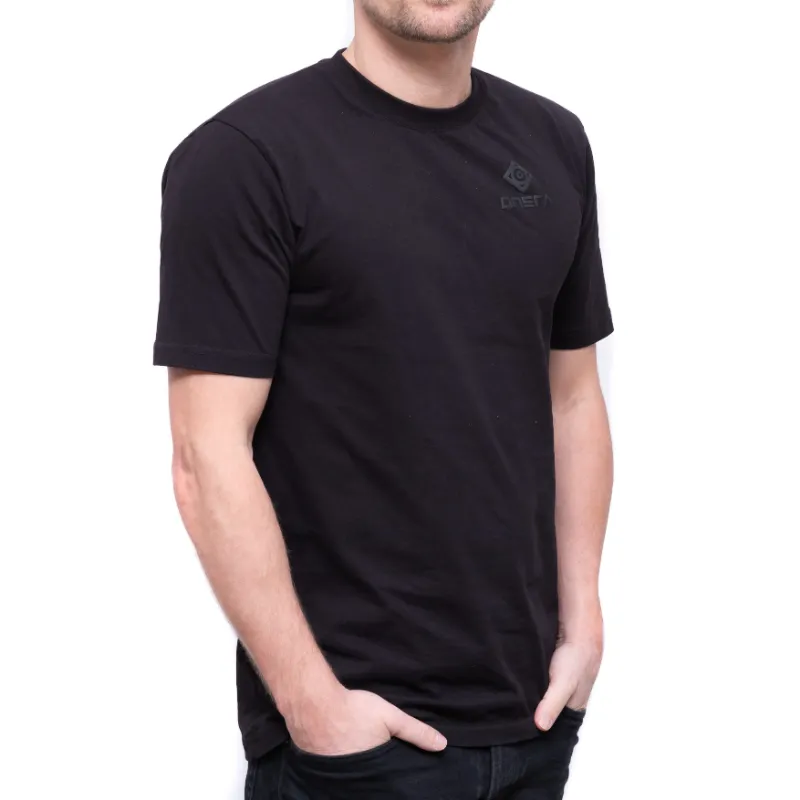 Onsra CH Black on Black ONSRA T-Shirt, front view of black cotton tee