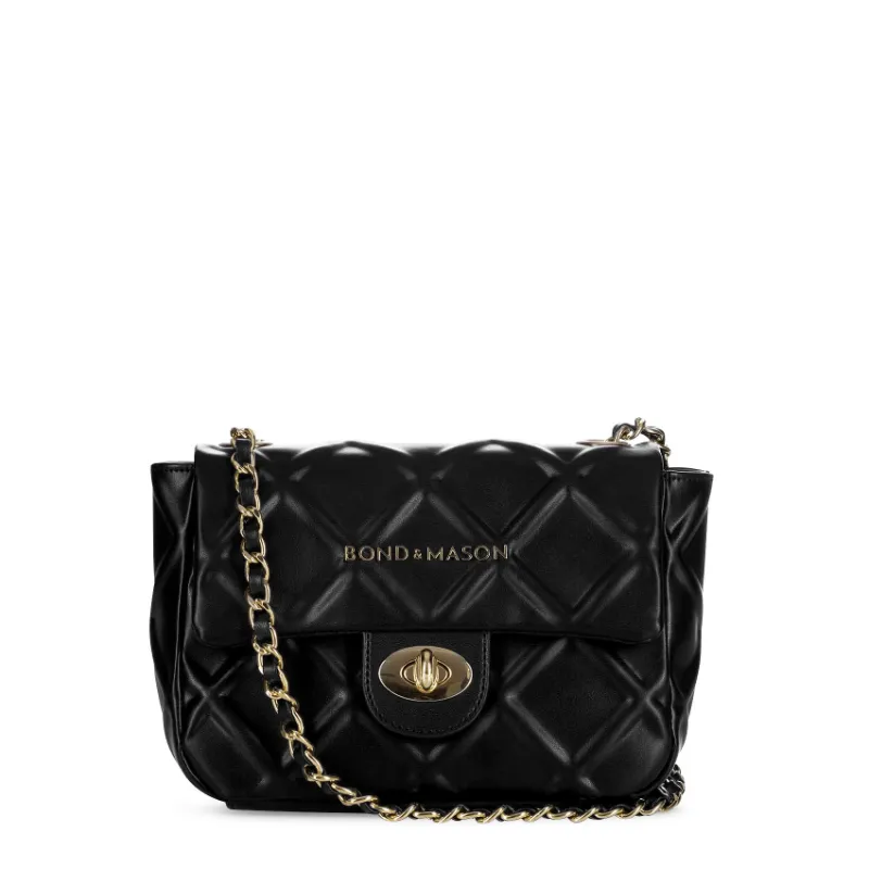 Bond & Mason The Brooklyn Handbag (Black) product photo showing a black vegan leather handbag