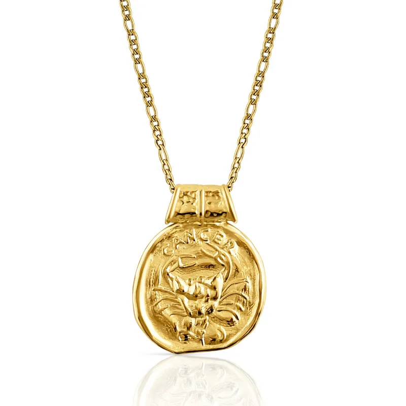 DORSYA Cancer Zodiac Coin Necklace with vintage-inspired gold coin pendant featuring Cancer symbol