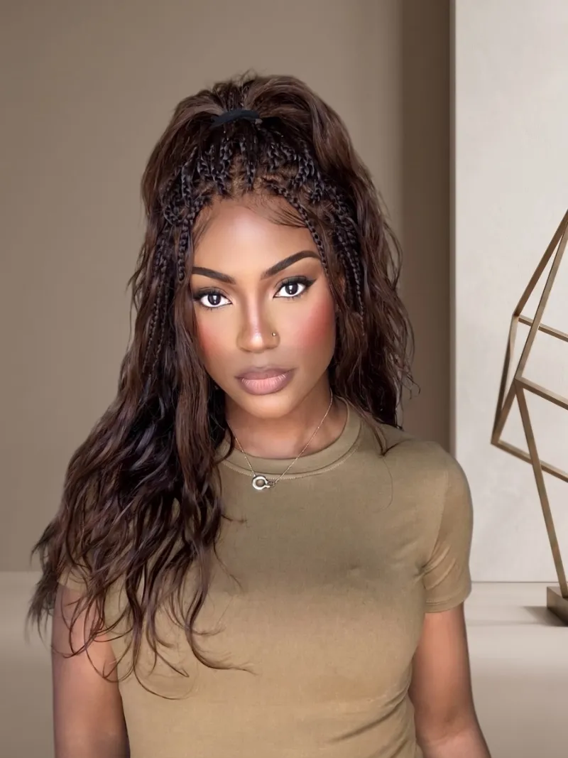 Jaliza Michelle 16 to 26 inch #4 Human Hair Body Wave Pre Bleached Swiss HD Full Lace Braided Wig