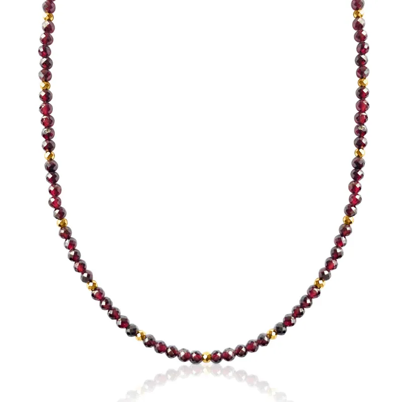 DORSYA Solara Garnet January Birthstone Beaded Necklace with deep red garnet beads and gold accents